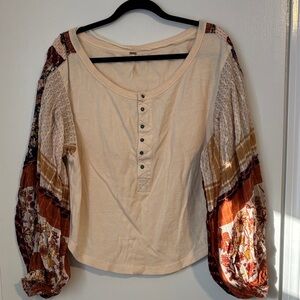 Free people Bohemian Cream and Brown Women's Top